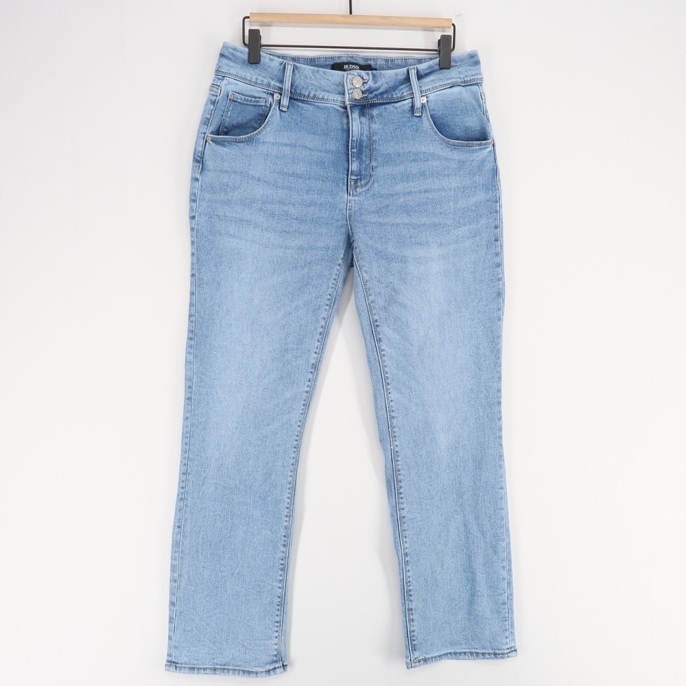Hudson Jeans Womens 10 Blue Straight Leg Flap Pocket Double Button Stretch